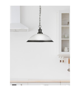Bistro 1 Light Dome Ceiling Pendant Satin Silver Acid Glass E27_Room