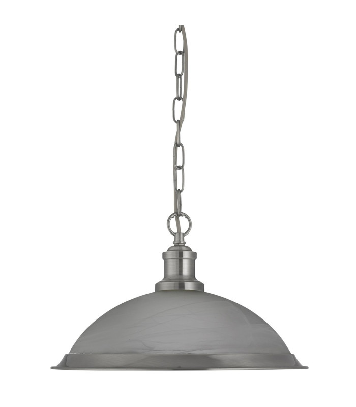 Bistro 1 Light Dome Ceiling Pendant Satin Silver Acid Glass E27_Off