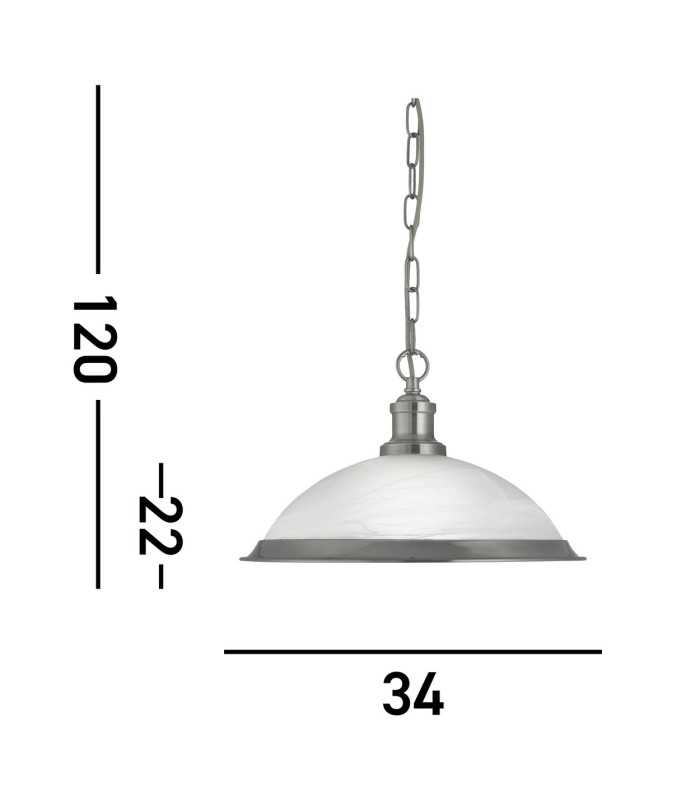 Bistro 1 Light Dome Ceiling Pendant Satin Silver Acid Glass E27_Line