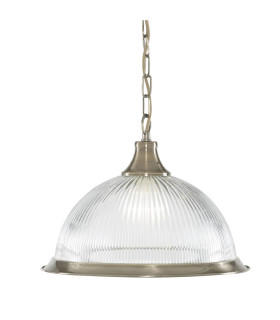 American Diner 1 Light Dome Ceiling Pendant Antique Brass Ribbed Glass E27_Main