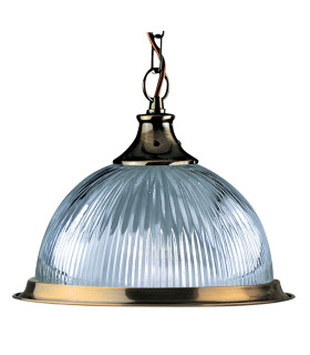 American Diner 1 Light Dome Ceiling Pendant Antique Brass Ribbed Glass E27_Off