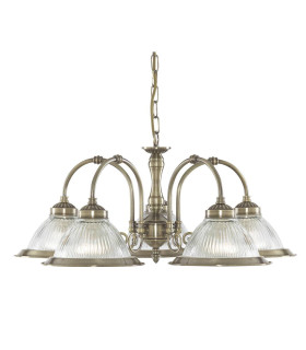 American Diner 5 Light Multi Arm Multi Arm Ceiling Pendant Antique Brass Ribbed Glass E27_Main