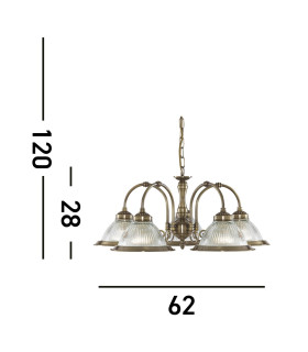 American Diner 5 Light Multi Arm Multi Arm Ceiling Pendant Antique Brass Ribbed Glass E27_Line