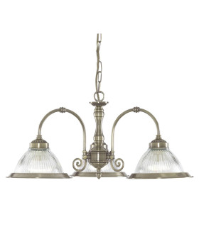 American Diner 3 Light Multi Arm Ceiling Pendant Antique Brass Ribbed Glass E27_Main