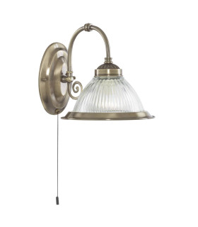 American Diner 1 Light Wall Light Antique Brass with Ribbed Glass Shade E27_Main