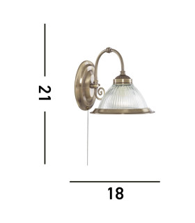 American Diner 1 Light Wall Light Antique Brass with Ribbed Glass Shade E27_Line