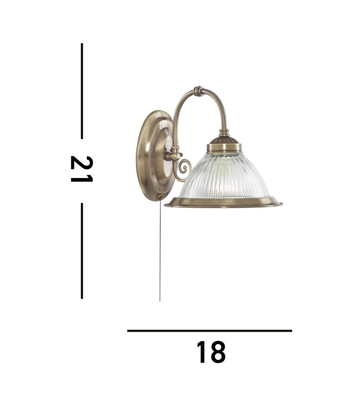 American Diner 1 Light Wall Light Antique Brass with Ribbed Glass Shade E27_Line