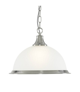 American Diner 1 Light Dome Ceiling Pendant Satin Silver Acid Ribbed Glass E27_Main
