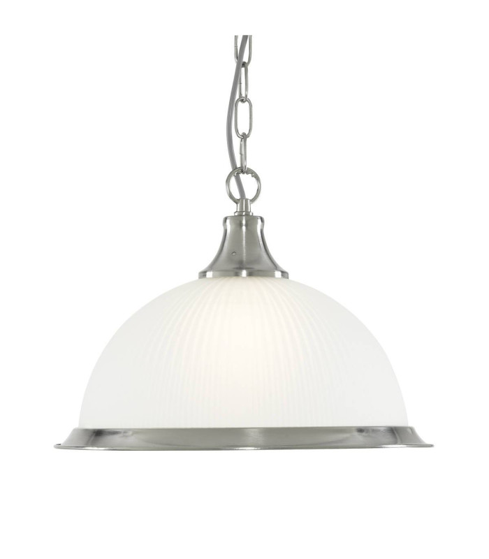 American Diner 1 Light Dome Ceiling Pendant Satin Silver Acid Ribbed Glass E27_Main