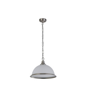 American Diner 1 Light Dome Ceiling Pendant Satin Silver Acid Ribbed Glass E27_Off