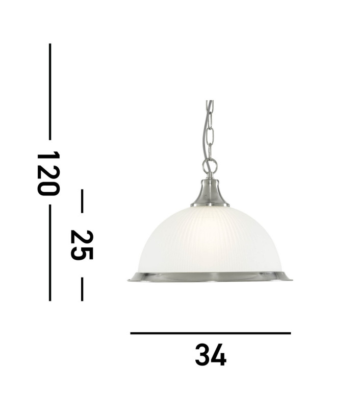 American Diner 1 Light Dome Ceiling Pendant Satin Silver Acid Ribbed Glass E27_Line