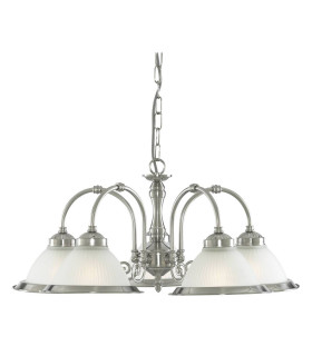American Diner 5 Light Multi Arm Multi Arm Ceiling Pendant Satin Silver Acid Ribbed Glass E27_Main