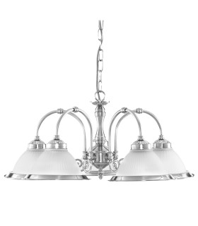American Diner 5 Light Multi Arm Multi Arm Ceiling Pendant Satin Silver Acid Ribbed Glass E27_Off