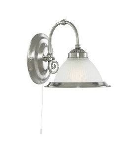 American Diner 1 Light Wall Light Satin Silver with Acid Ribbed Glass Shade E27_Main