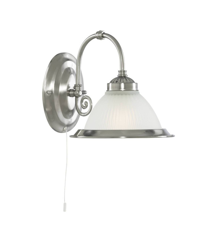 American Diner 1 Light Wall Light Satin Silver with Acid Ribbed Glass Shade E27_Main