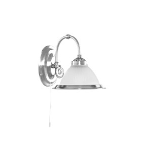 American Diner 1 Light Wall Light Satin Silver with Acid Ribbed Glass Shade E27_Off