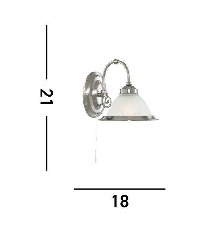 American Diner 1 Light Wall Light Satin Silver with Acid Ribbed Glass Shade E27_Line