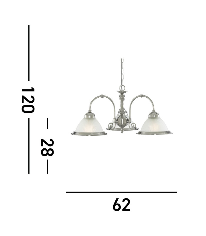 American Diner 3 Light Multi Arm Multi Arm Ceiling Pendant Satin Silver Acid Ribbed Glass E27_Line