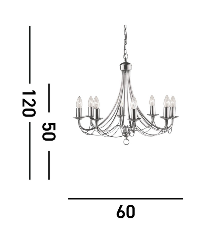 Maypole 8 Light Chandelier Satin Silver Finish E14_Line