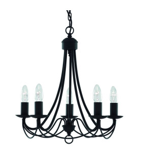 Maypole 5 Light Multi Arm Ceiling Pendant Black E14_Main