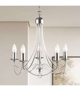 Maypole 5 Light Multi Arm Ceiling Pendant Satin Silver E14_Room