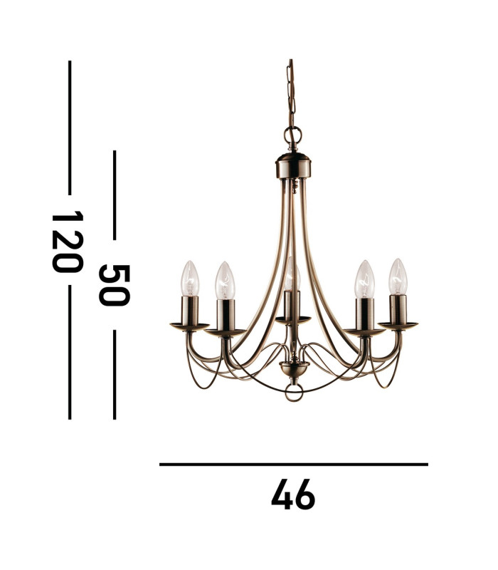 Maypole 5 Light Multi Arm Ceiling Pendant Antique Brass E14_Line