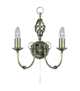 Zanzibar 2 Light Indoor Candle Wall Light Antique Brass E14_Main
