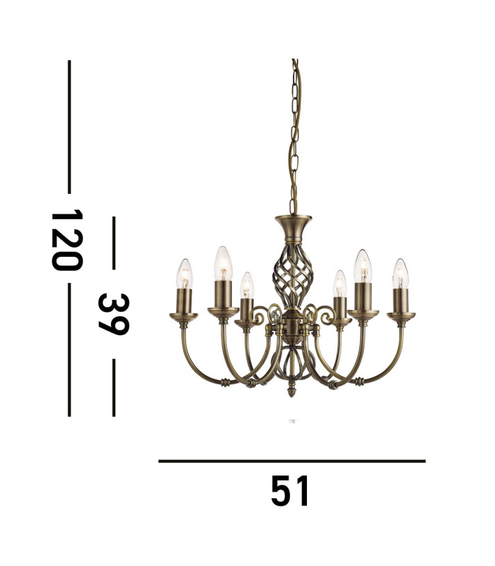 Zanzibar 6 Light Multi Arm Ceiling Pendant Antique Brass E14_Line