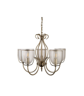 Silhouette 5 Light Multi Arm Ceiling Pendant Antique Brass with Seeded Glass Shades E14_Off