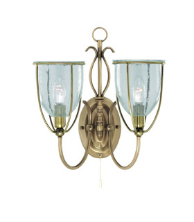 Silhouette 2 Light Indoor Wall Light Antique Brass with Seeded Glass Shades E14_Main