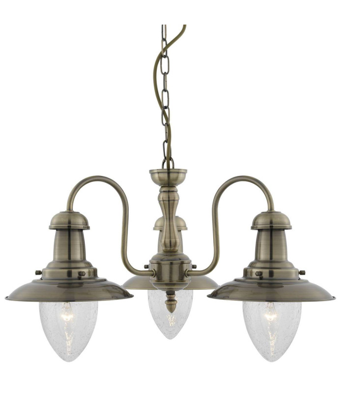Fisherman 3 Light Multi Arm Ceiling Pendant Antique Brass Seeded Glass E27_Main