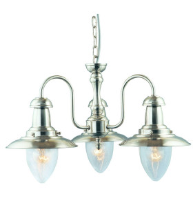 Fisherman 3 Light Multi Arm Ceiling Pendant Satin Silver Seeded Glass E27_Main