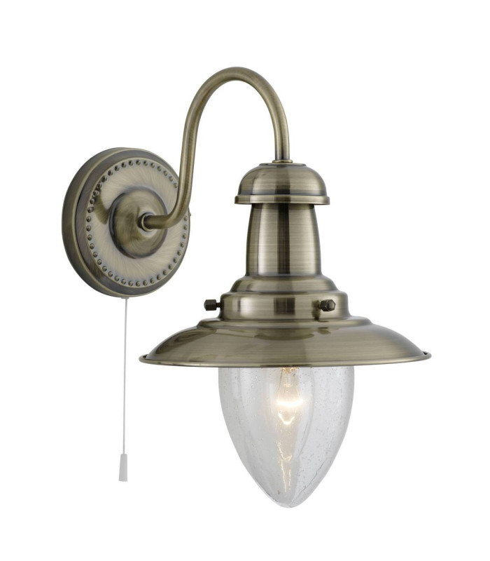 Fisherman 1 Light Wall Light Antique Brass with Seeded Glass Shade E27_Main