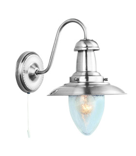 Fisherman 1 Light Wall Light Satin Silver with Seeded Glass Shade E27_Main