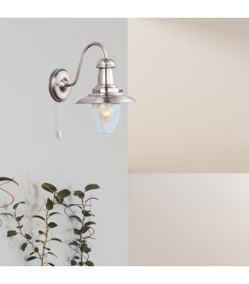 Fisherman 1 Light Wall Light Satin Silver with Seeded Glass Shade E27_Room
