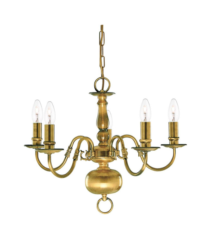Flemish 5 Light Multi Arm Ceiling Pendant Antique Brass E14_Main