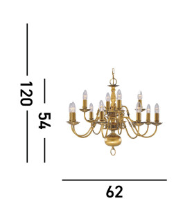 Flemish 12 Light Chandelier Antique Brass Finish E14_Line