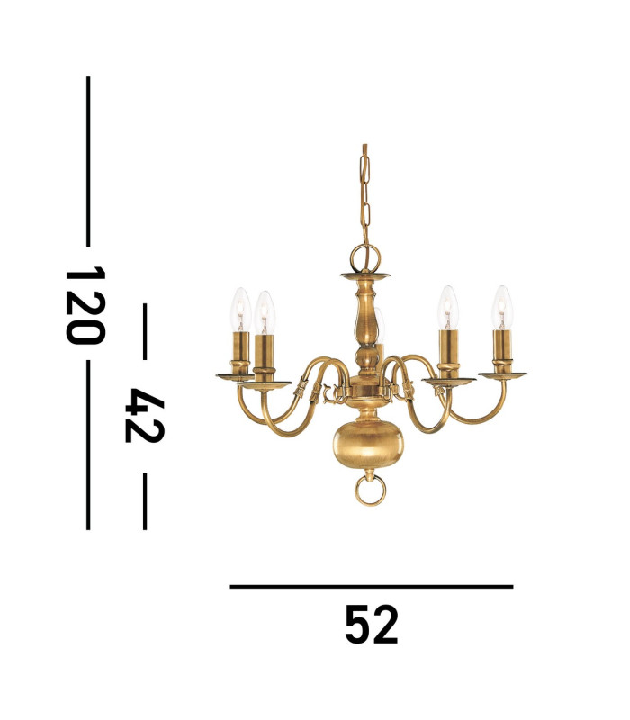Flemish 5 Light Multi Arm Ceiling Pendant Antique Brass E14_Line