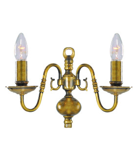 Flemish 2 Light Indoor Candle Wall Light Polished Antique Brass E14_Main