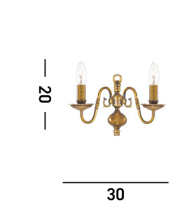 Flemish 2 Light Indoor Candle Wall Light Polished Antique Brass E14_Line