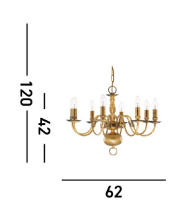 Flemish 8 Light Chandelier Antique Brass Finish E14_Line
