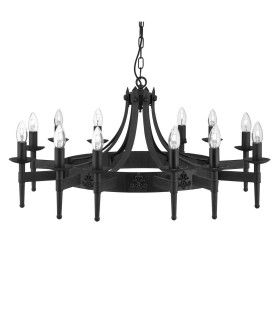 Cartwheel 12 Light Multi Arm Ceiling Pendant Black E14_Off