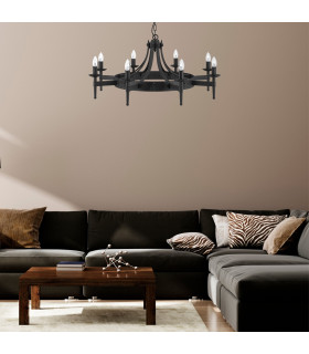 Cartwheel 8 Light Chandelier Black Finish E14_Room