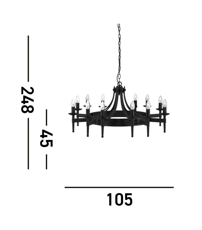 Cartwheel 12 Light Multi Arm Ceiling Pendant Black E14_Line