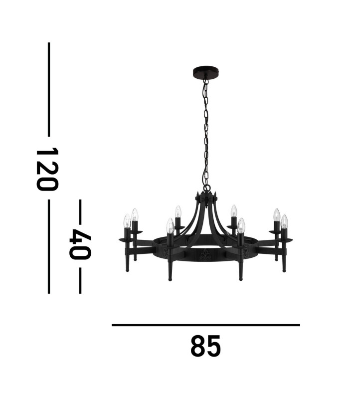 Cartwheel 8 Light Chandelier Black Finish E14_Line