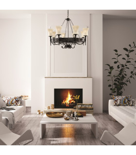 Cartwheel 8 Light Multi Arm Chandelier Black Finish E27_Room