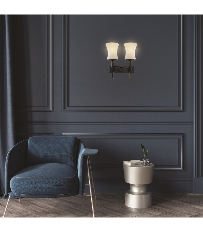 Cartwheel 2 Light Indoor Wall Light Black with Scavo Glass E27_Room