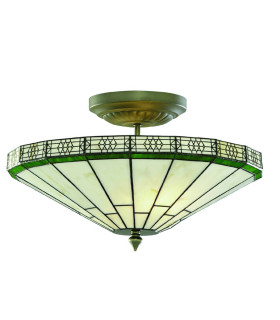 New York 2 Light Semi Flush Ceiling Light Antique Brass Tiffany Glass E14_Main