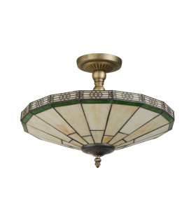 New York 2 Light Semi Flush Ceiling Light Antique Brass Tiffany Glass E14_Off