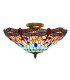 Dragonfly 3 Light Semi Flush Ceiling Light Antique Brass Tiffany Glass Red Blue E14_Main